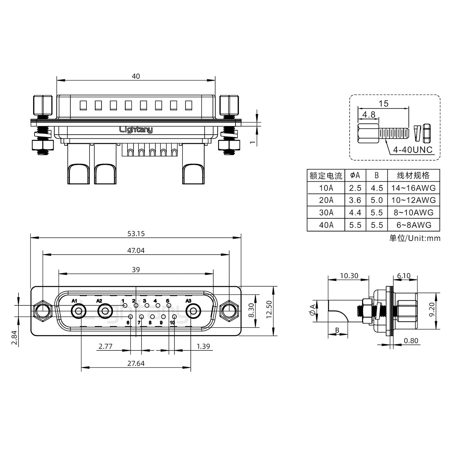 13W3公焊線式/鎖螺絲螺母+防水墊片/大電流40A