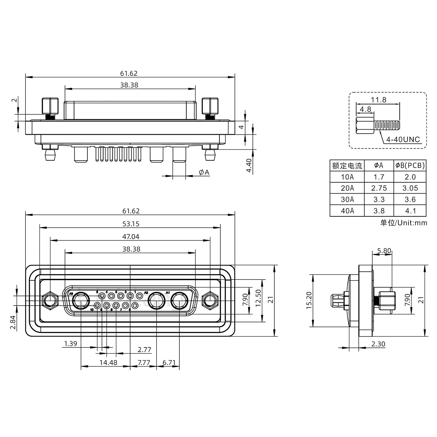 防水13W3母直插板/鉚魚叉/鎖螺絲/大電流40A