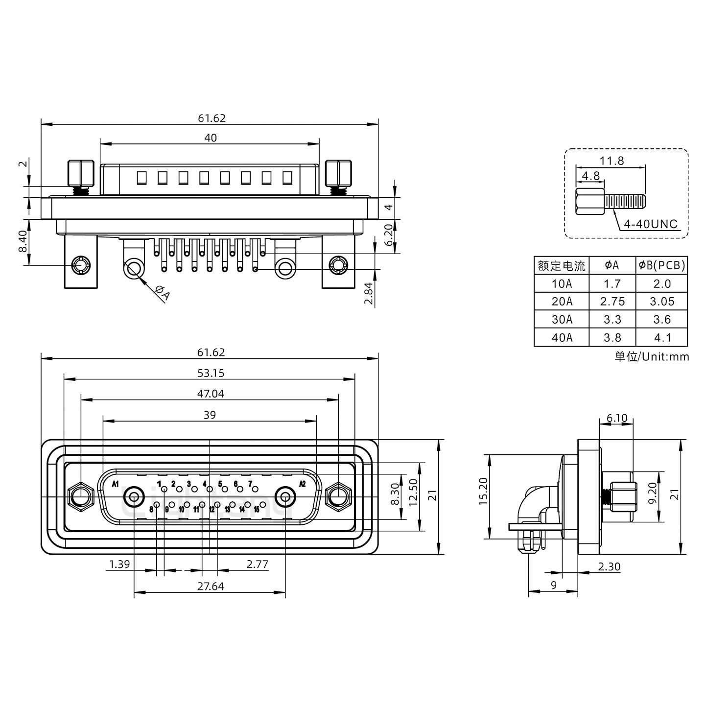 防水17W2公彎插板/鉚支架/鎖螺絲/大電流40A