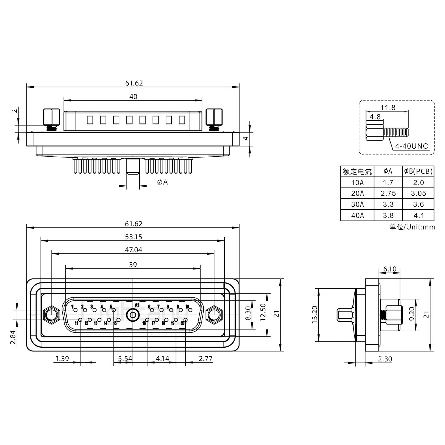 防水21W1公直插板/鎖螺絲/大電流40A