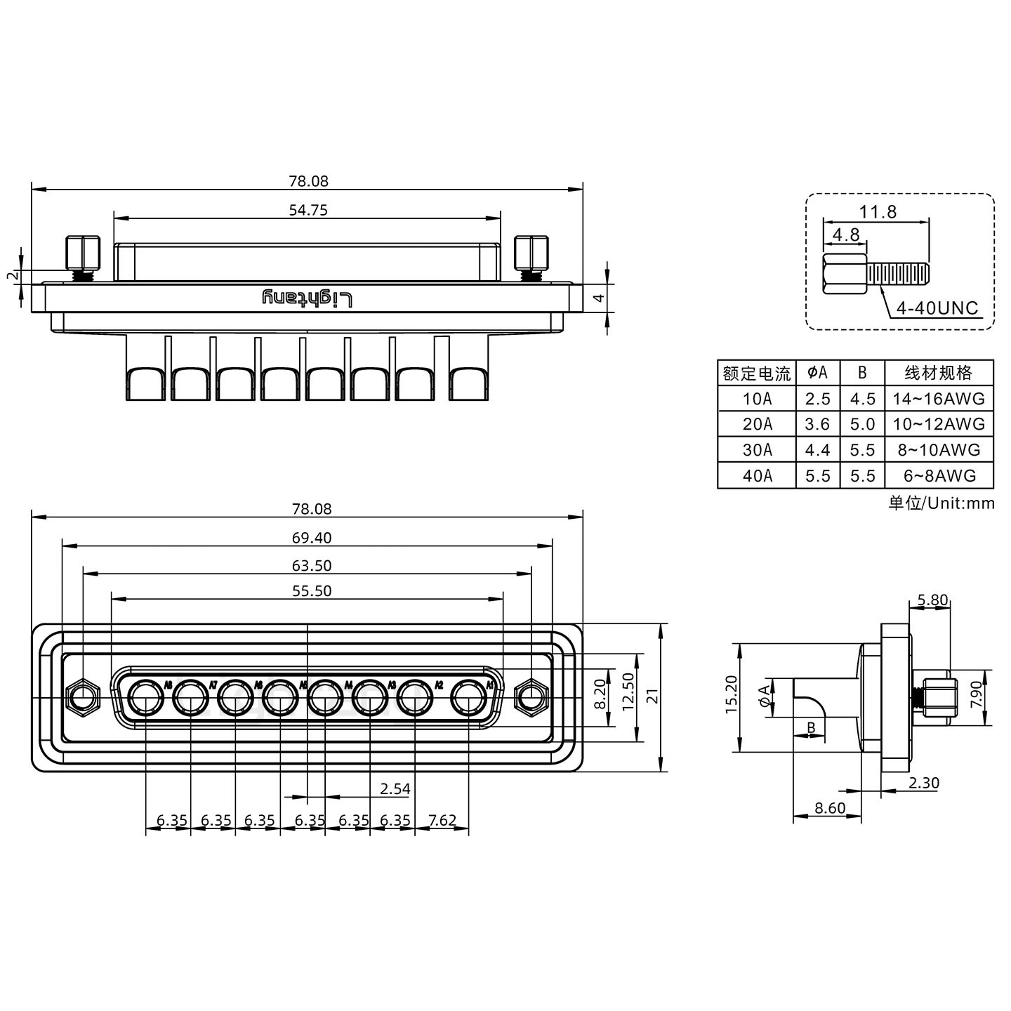 防水8W8母焊線式/鎖螺絲/大電流40A