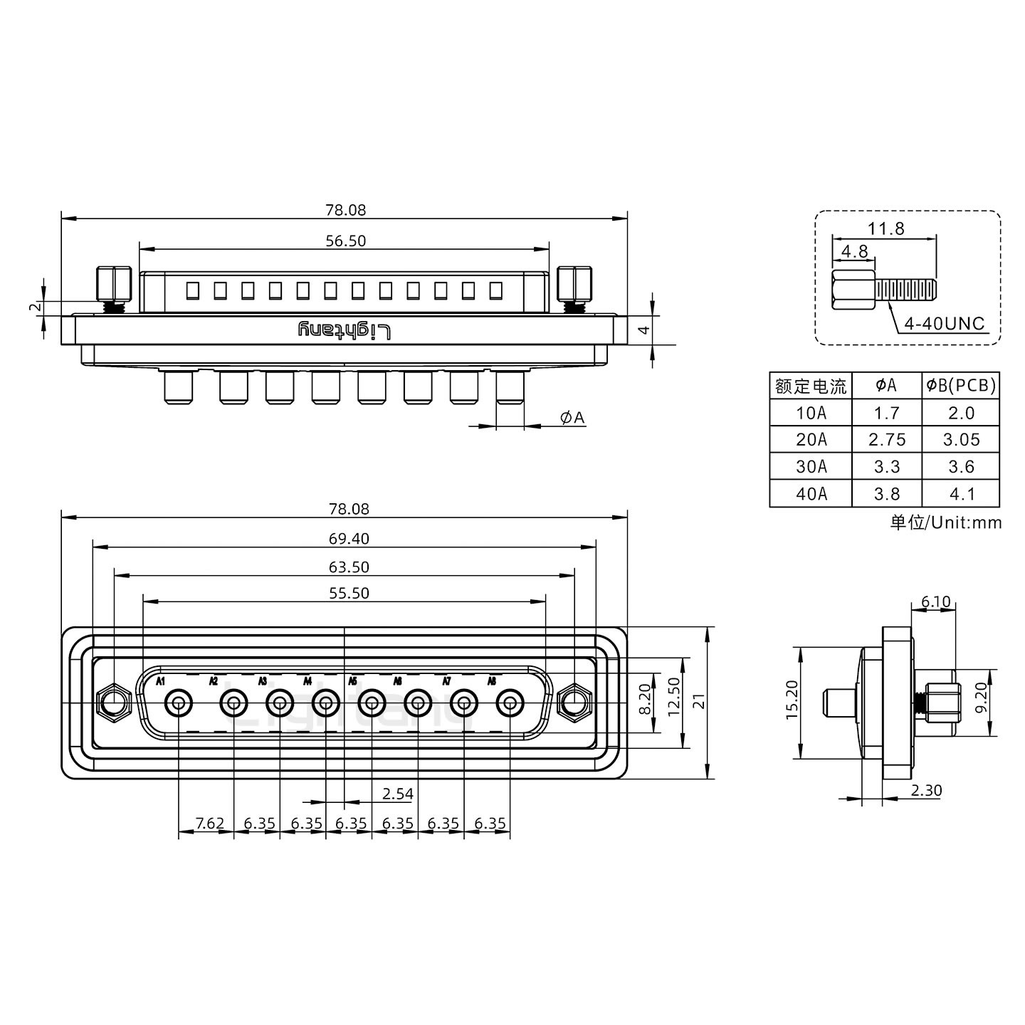 防水8W8公直插板/鎖螺絲/大電流40A