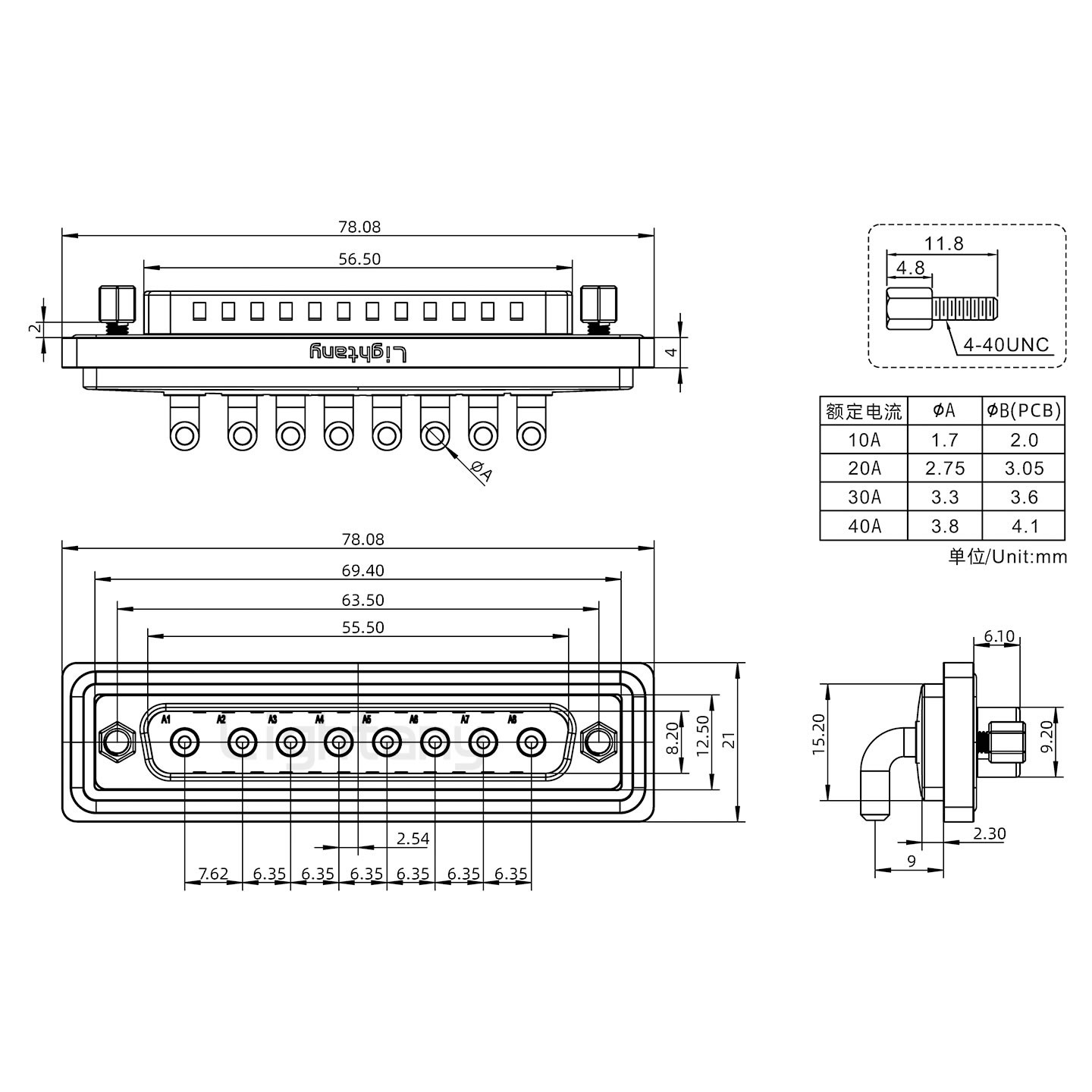 防水8W8公彎插板/鎖螺絲/大電流40A