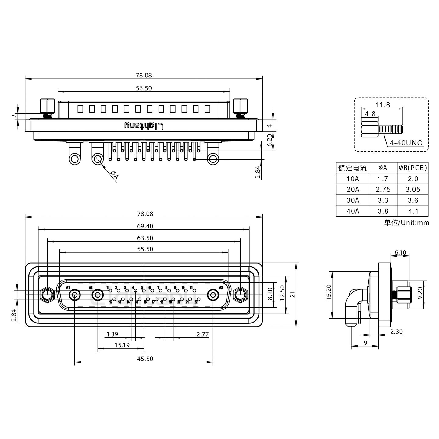 防水25W3公彎插板/鎖螺絲/大電流40A