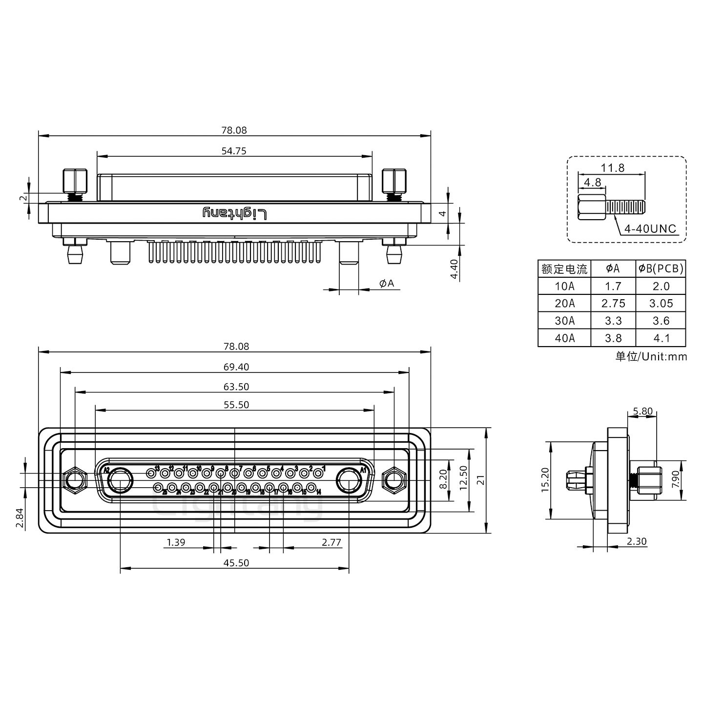 防水24W7母直插板/鉚魚叉/鎖螺絲/大電流40A