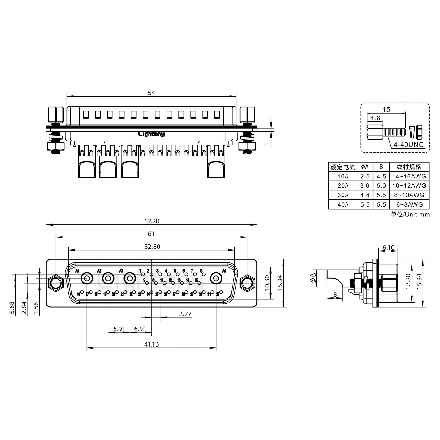 36W4公焊線式/鎖螺絲螺母+防水墊片/大電流40A