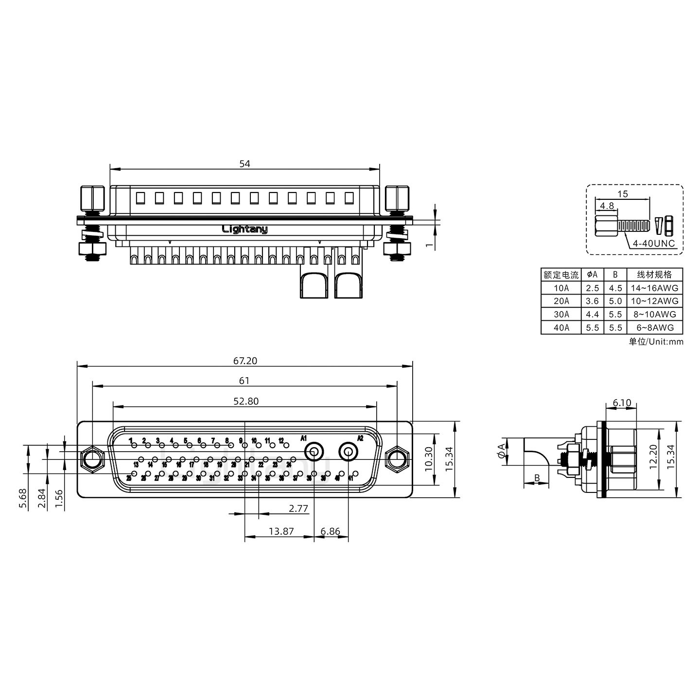 43W2公焊線式/鎖螺絲螺母+防水墊片/大電流40A