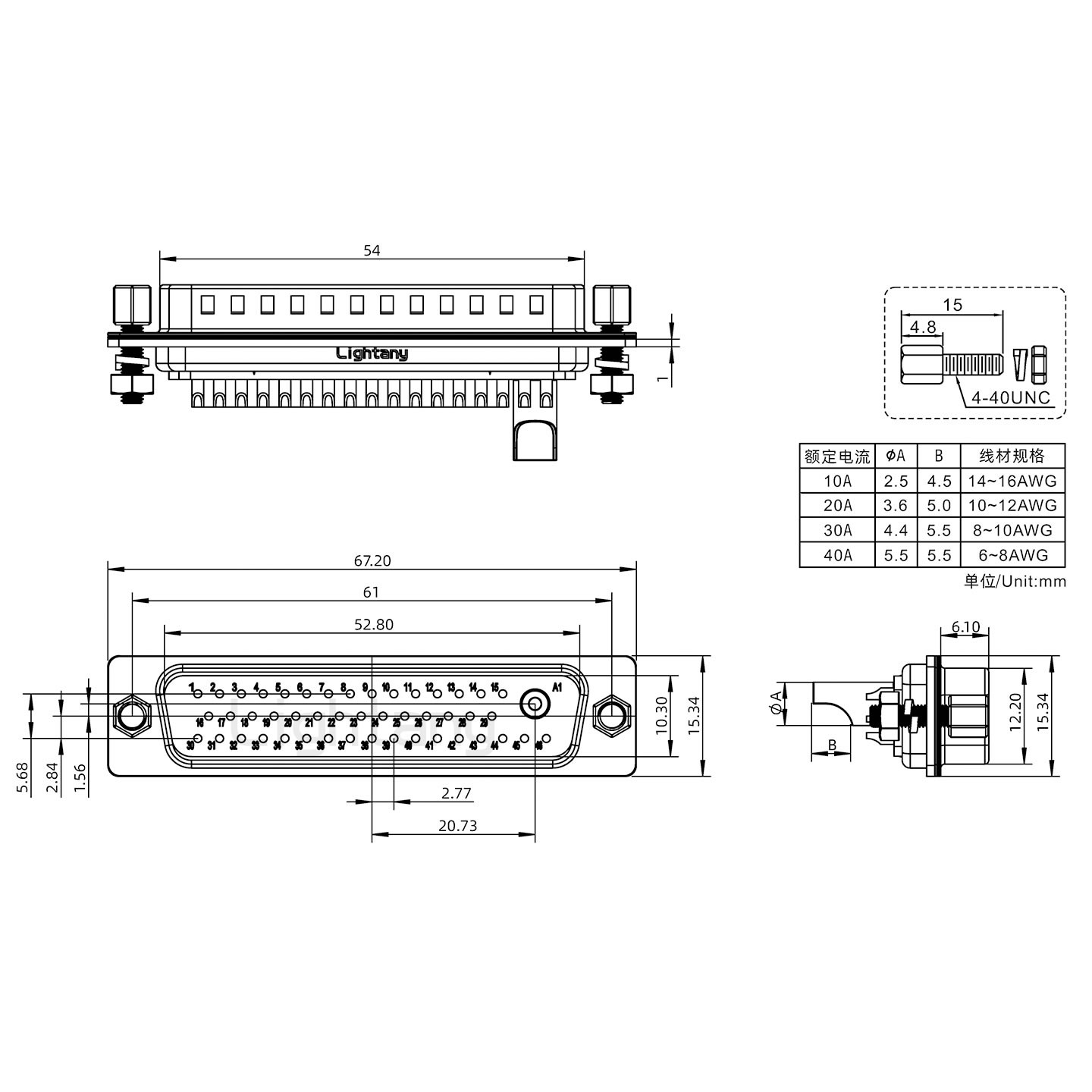 47W1公焊線(xiàn)式/鎖螺絲螺母+防水墊片/大電流40A