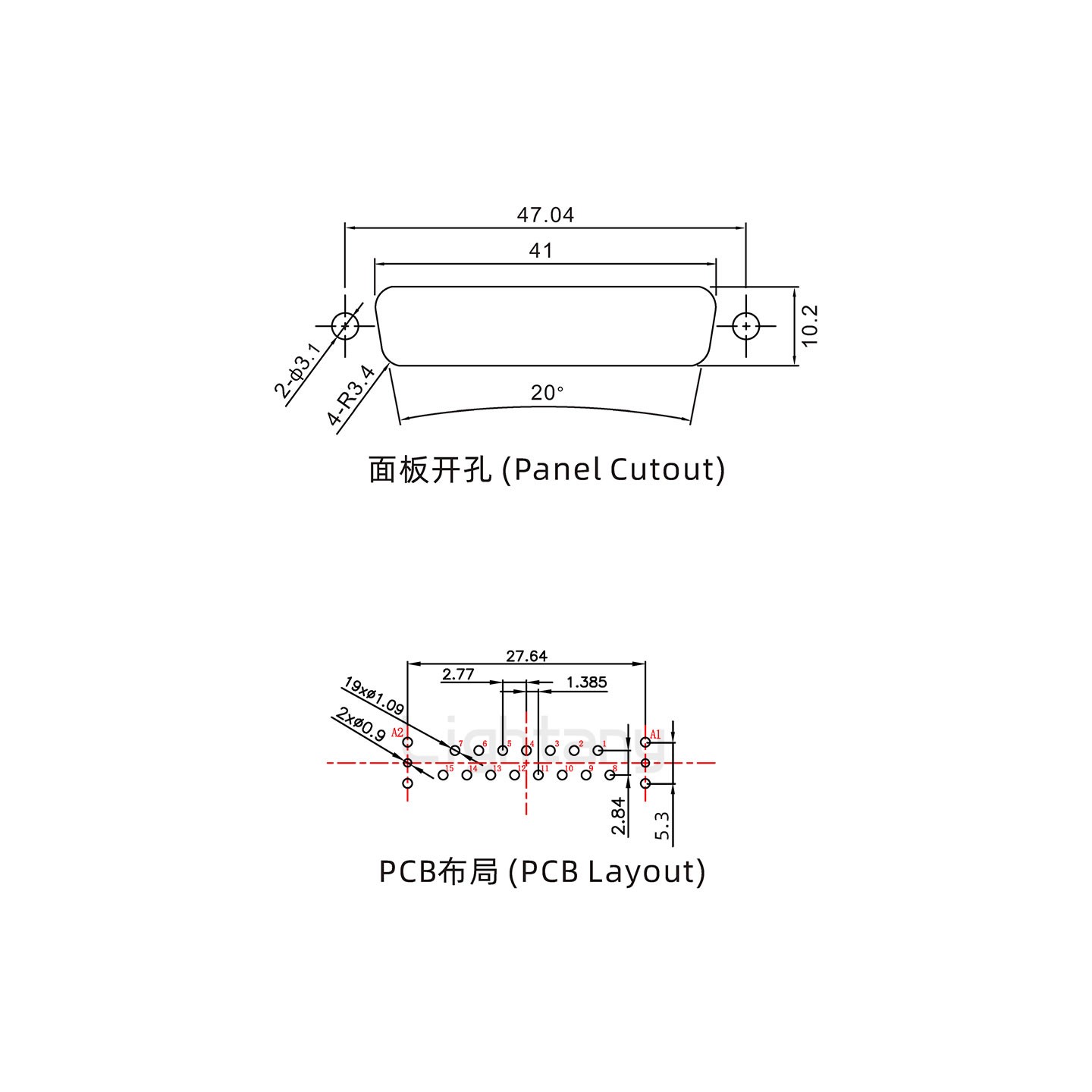 防水17W2母直插板/鎖螺絲/射頻同軸50歐姆