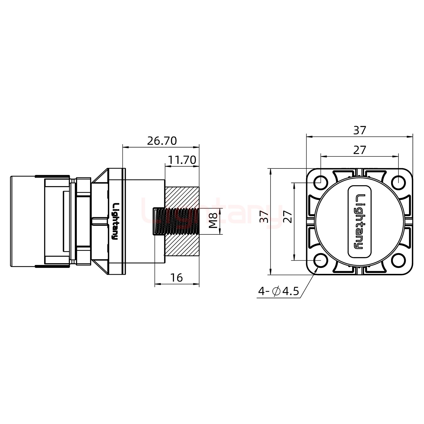 LTC2540SI-M1BL內(nèi)螺紋穿墻插座 250/300/350/400A 黑色