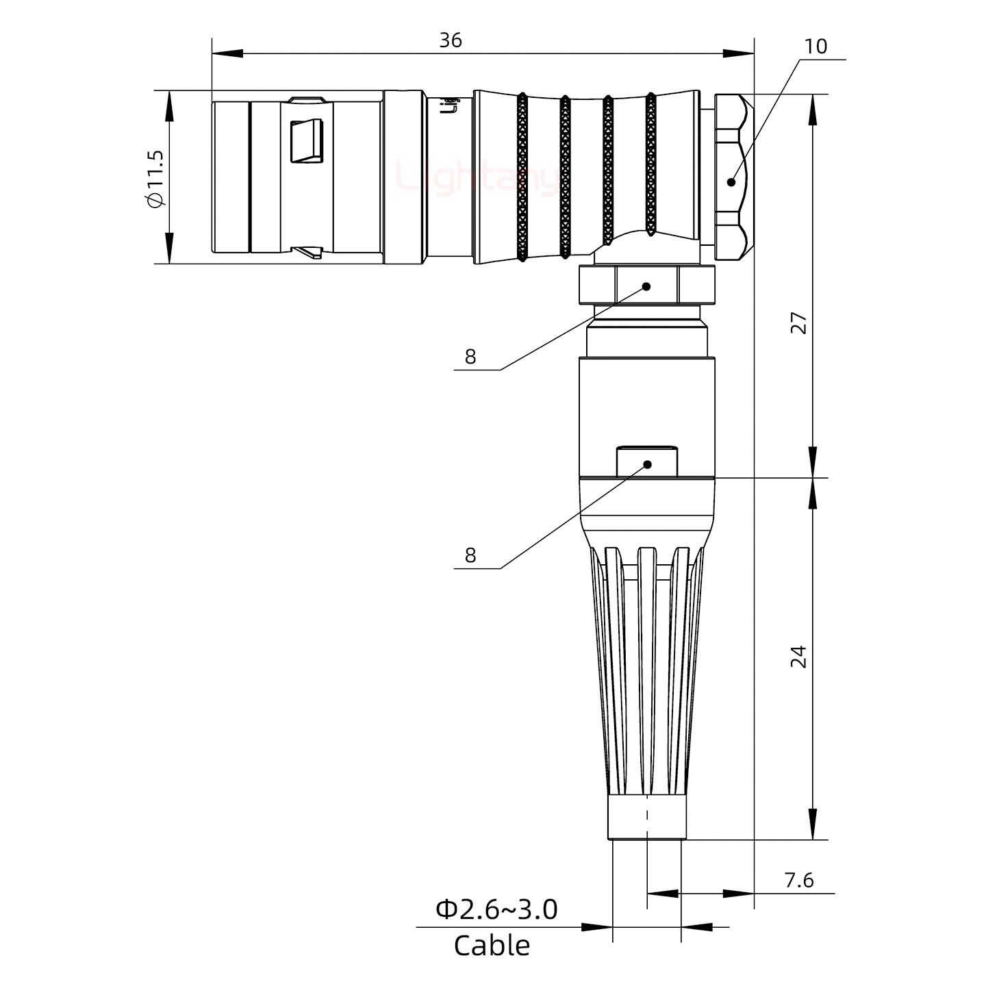 FHG.0K.003.CLAC30Z推拉自鎖帶護套彎式插頭