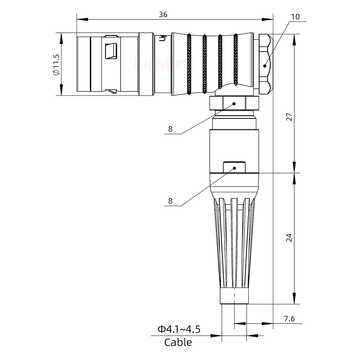 FHG.0K.003.CLAC45Z推拉自鎖帶護套彎式插頭