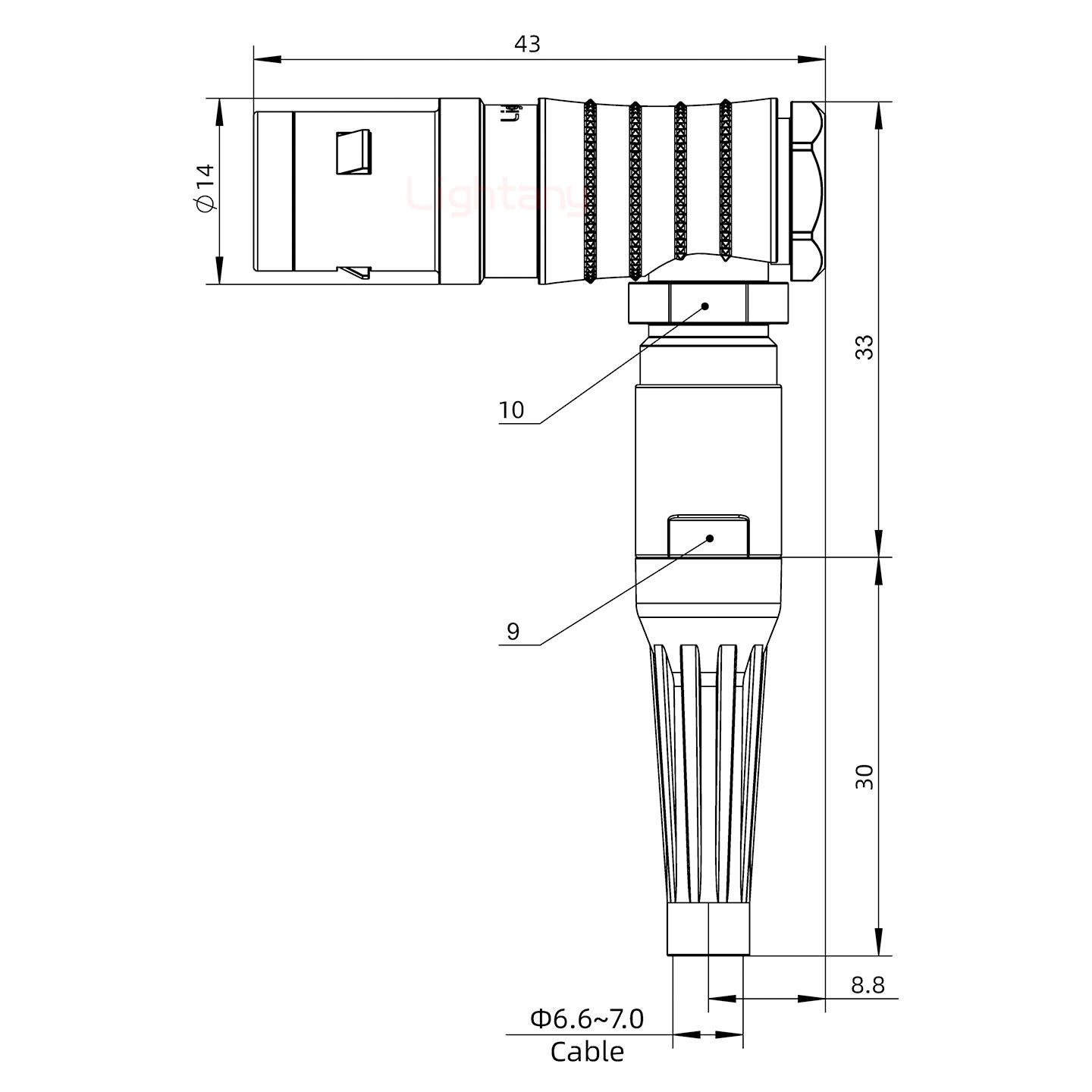 FHG.1K.005.CLAK70Z推拉自鎖帶護套彎式插頭