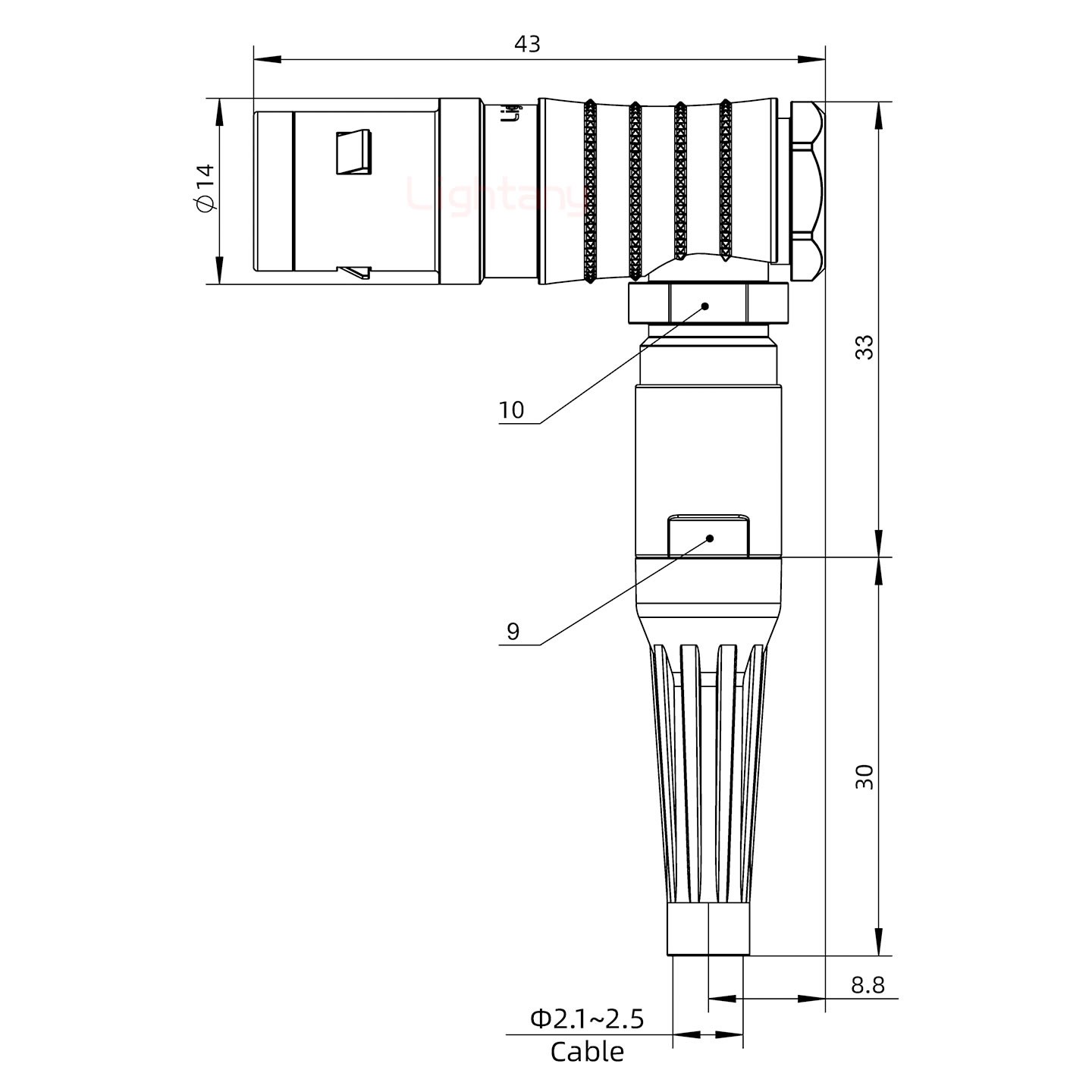 FHG.1K.002.CLAC25Z推拉自鎖帶護(hù)套彎式插頭