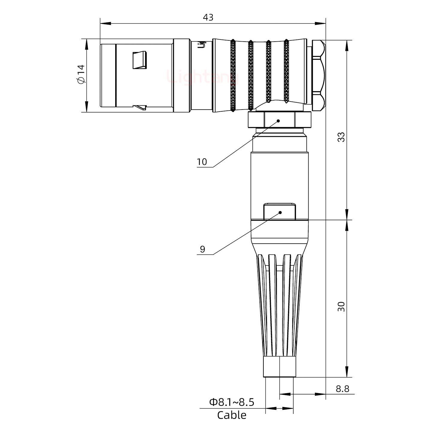 FHG.1K.003.CLAK85Z推拉自鎖帶護套彎式插頭