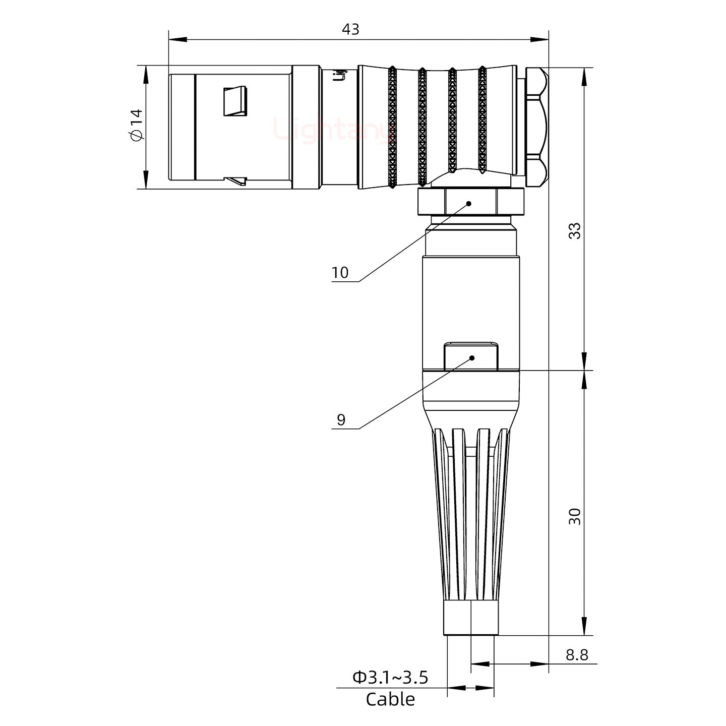 FHG.1K.005.CLAC35Z推拉自鎖帶護套彎式插頭