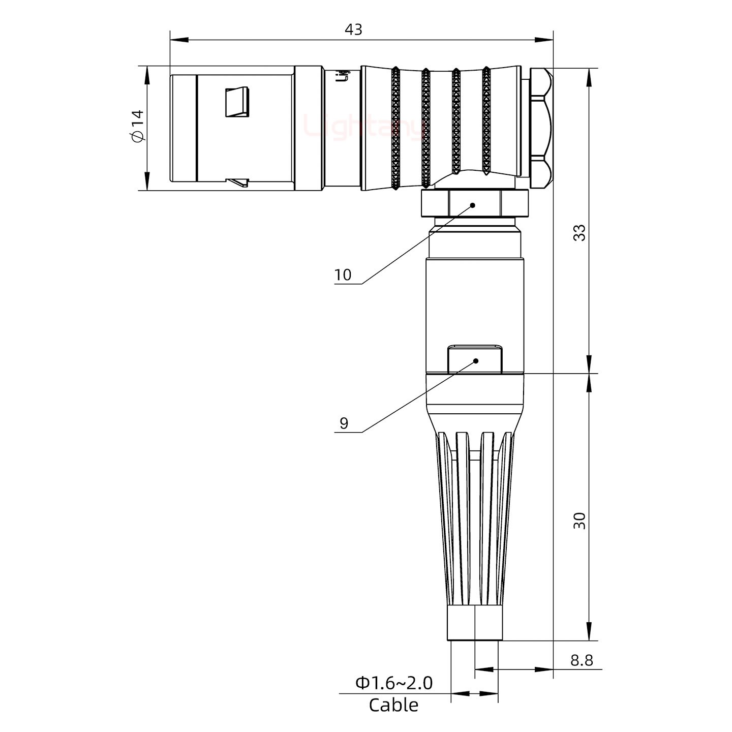 FHG.1K.008.CLAC20Z推拉自鎖帶護套彎式插頭