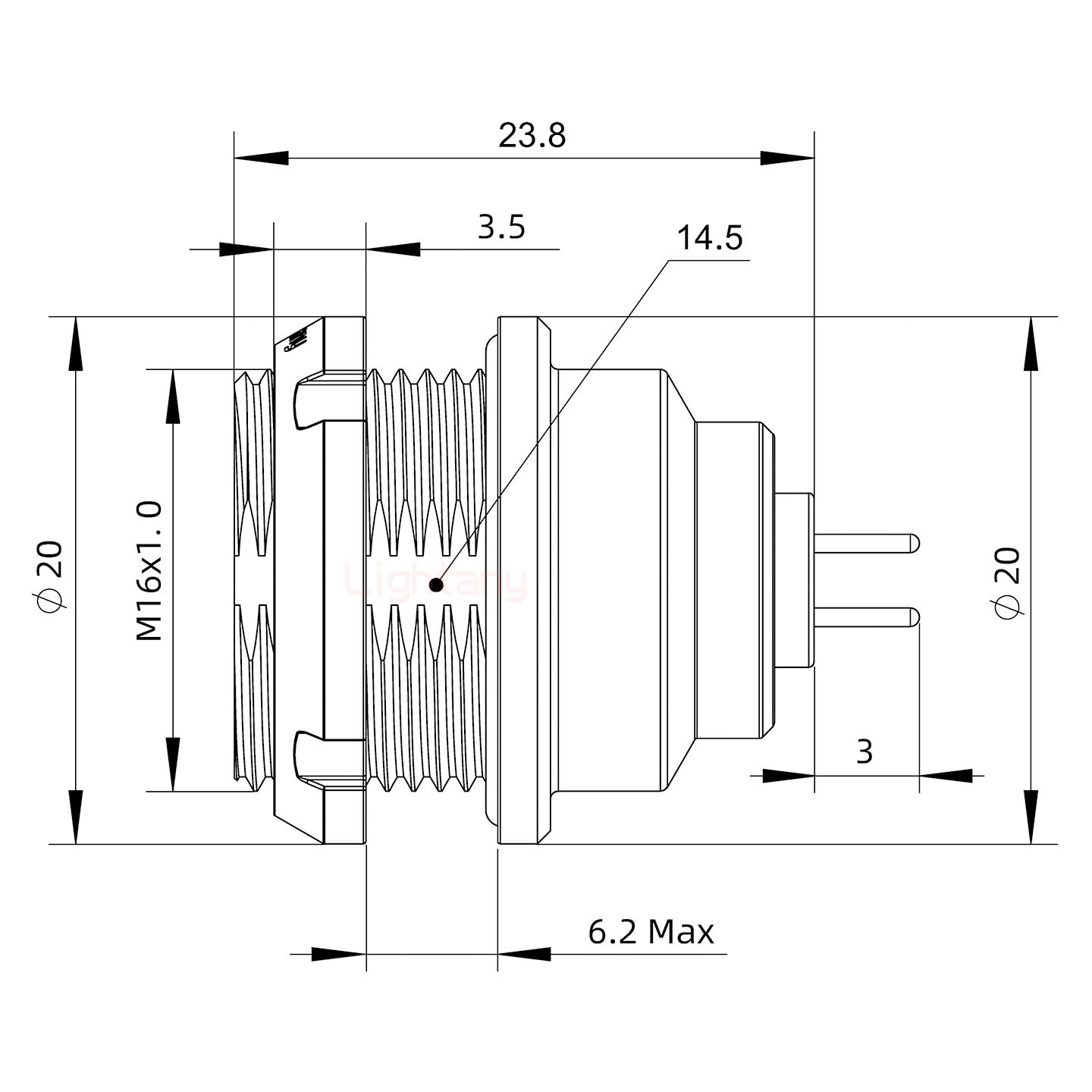 EEG.1K.004.CLN推拉自鎖前螺母插座 PCB直插板